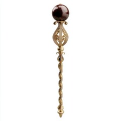 Fototapeta premium Golden scepter with a dark red orb finial isolated on white background