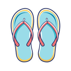 Pair of Summer Blue Flip Flops with Coral Straps and Yellow Outline