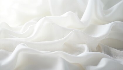 Obraz premium Elegant white tulle fabric flowing. Home textile design. Wedding dress material. Delicate, sheer texture, romantic. Bridal fashion decor background. Soft, airy, light, dreamy backdrop for design