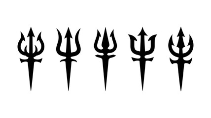 Trident Silhouette: A stark monochrome study presents the timeless design of a trident, each with distinct variations, aligned in neat formation, offering a powerful aesthetic appeal. 
