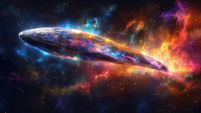 Colorful, alien planet amidst vibrant cosmic nebulae.