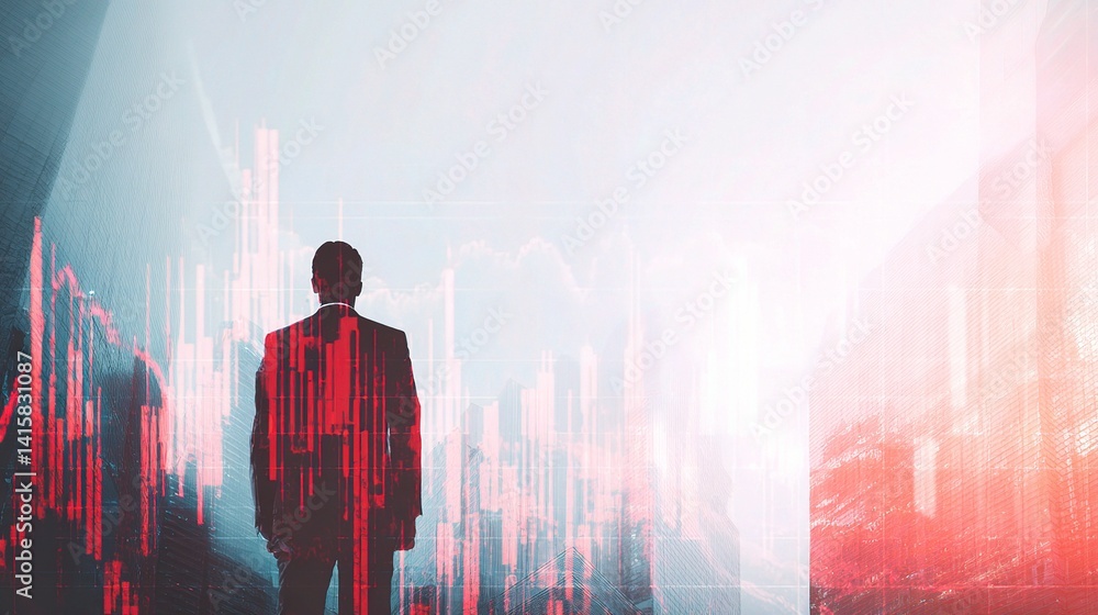 Aufkleber executive in suit analyzing stock trading data with graphs