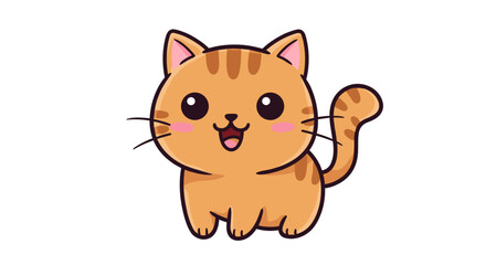 Fototapeta premium Cute cartoon cat with a happy expression against a white background kawaii style
