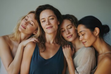 Obraz premium Portrait of beautiful cheerful and smiling multiethnic women