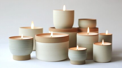 A collection of hand-poured soy candles in elegant ceramic holders --ar 16:9 --v 6.1 Job ID: 6b3c7cc3-9b82-4767-b864-2bdd9b40c5b6