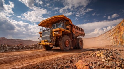 Obraz premium Haul Truck Moving Ore at an Open Pit Mine Site