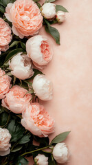 Vintage-inspired floral arrangement featuring blooming roses and peonies in muted pastel tones with intricate details
