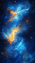 Fototapeta premium Cosmic Nebula Phone Wallpaper – Swirling Blue & Orange Space Aesthetic | Vertical 4K Mobile Background
