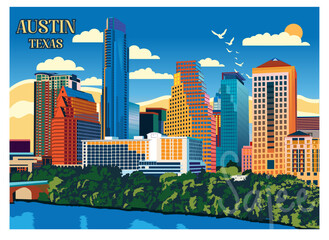 austin texas poster cityscape illustration