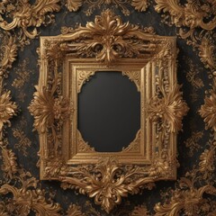 Intricate gold frames on luxurious damask, floral motifs ,  fabric,  art