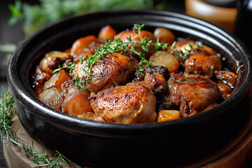Coq au Vin – Traditional French Chicken Stew Braised in Red Wine