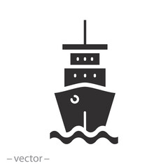 cruise on marine vessel, ship icon, sea journey, silhouette boat, flat vector illustration