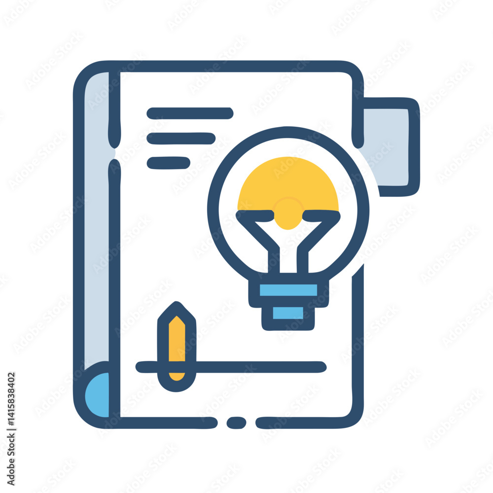 Aufkleber notebook with lightbulb icon: idea and innovation concept