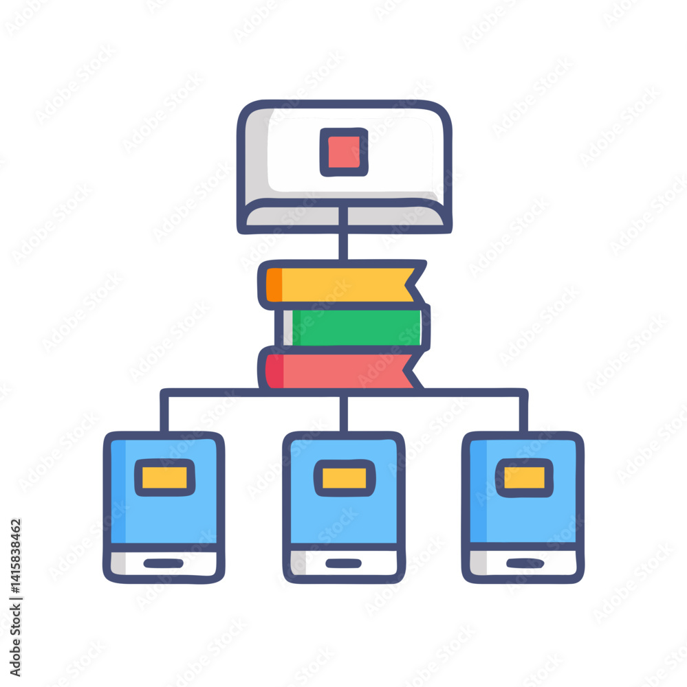 Aufkleber data sharing architecture concept connecting server and smartphones