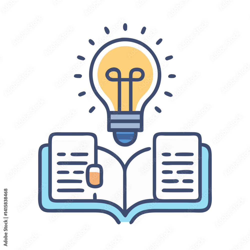 Poster knowledge and idea concept: lightbulb with an opened book