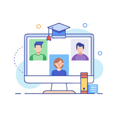 Online education and graduation, illustration on black background