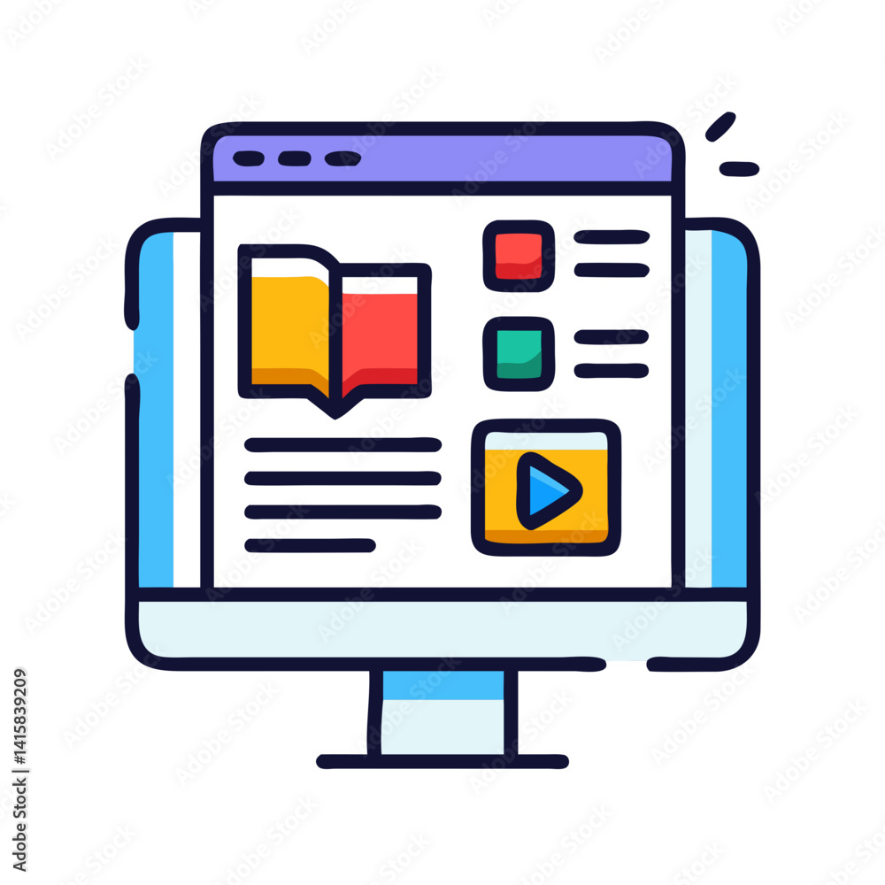 Poster website interface on computer screen, vector design icon
