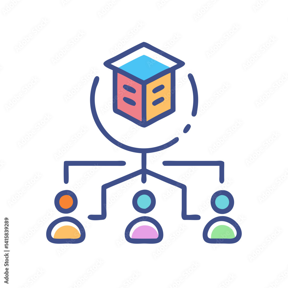Poster decentralized network icon: data cube and user connections