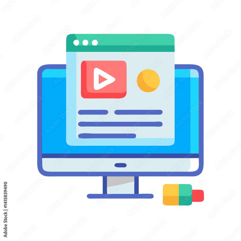Poster computer screen displaying media player or website icon