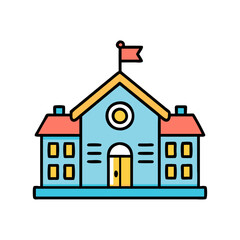 Colorful Cartoon School Building Illustration on Black Background
