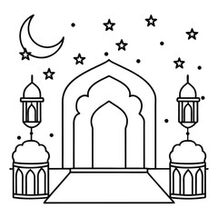 Illustration of a Mosque with Crescent Moon and Stars for Ramadan