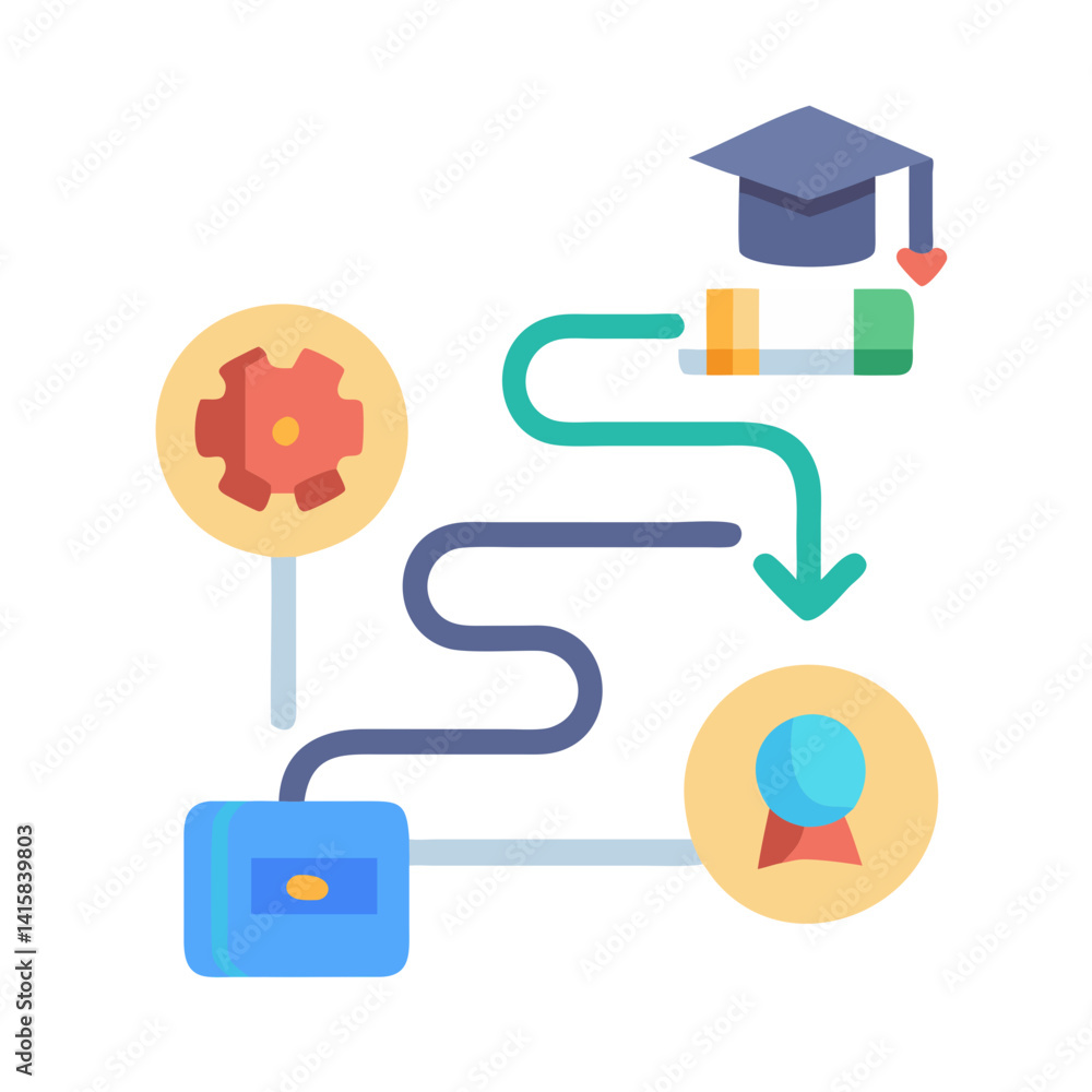 Poster knowledge path from idea to achievement with graduation
