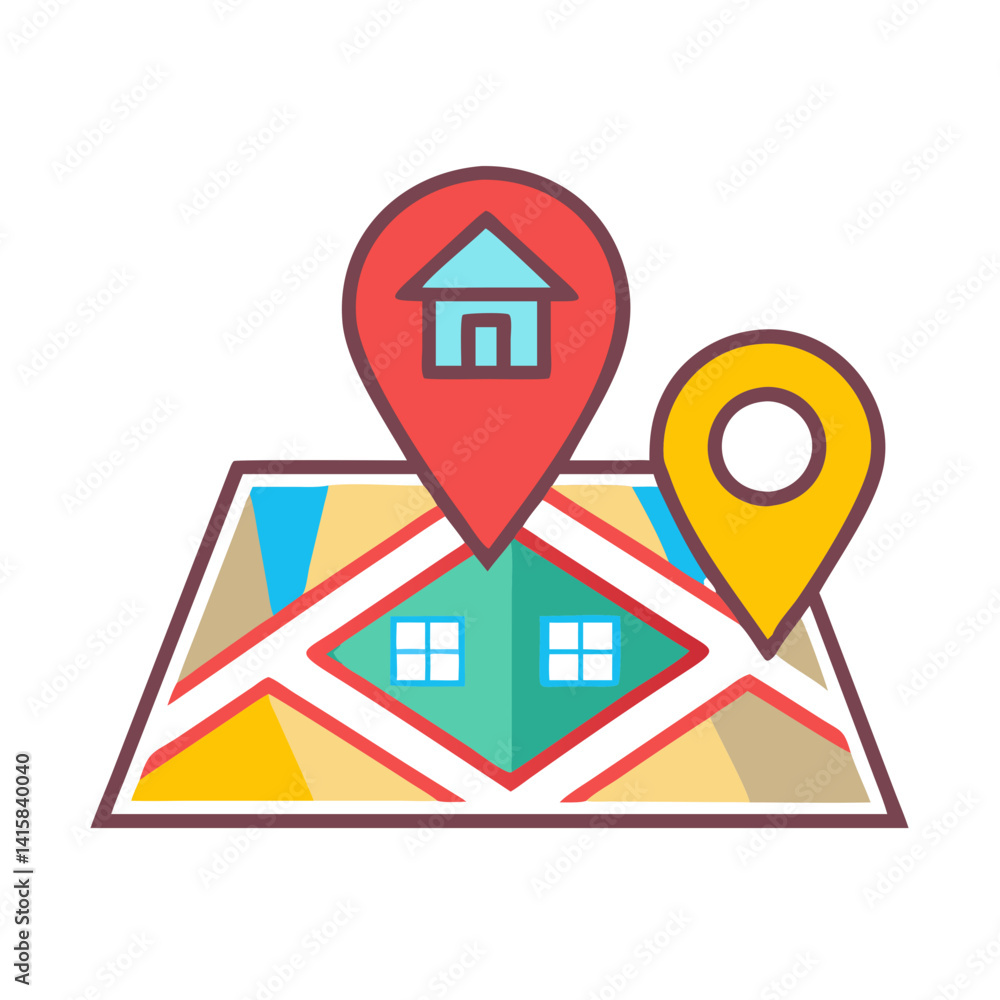 Poster home location and location map pointer on black background