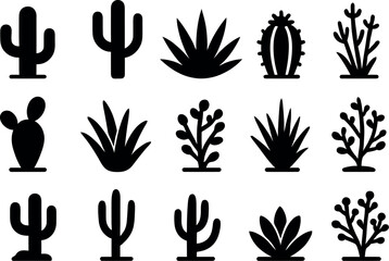 Fototapeta premium Desert silhouettes: A collection of cacti, succulents, and other desert plant silhouettes, perfect for adding a touch of desert charm to your designs.