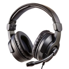 Black gaming headset on white background with transparent PNG
