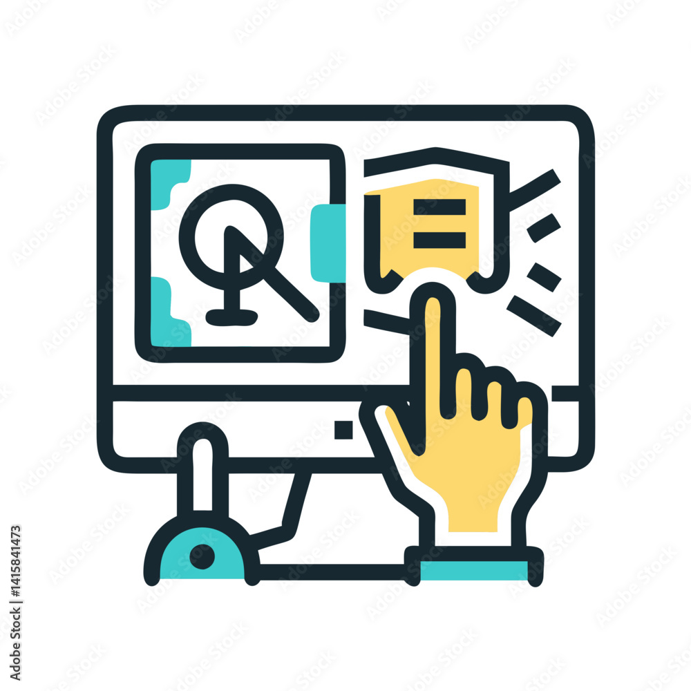 Poster virtual document interaction on computer screen icon vector