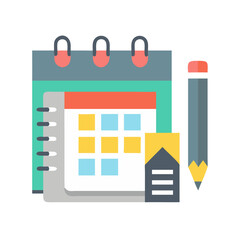 Calendar schedule appointment memo reminder planner and pencil flat