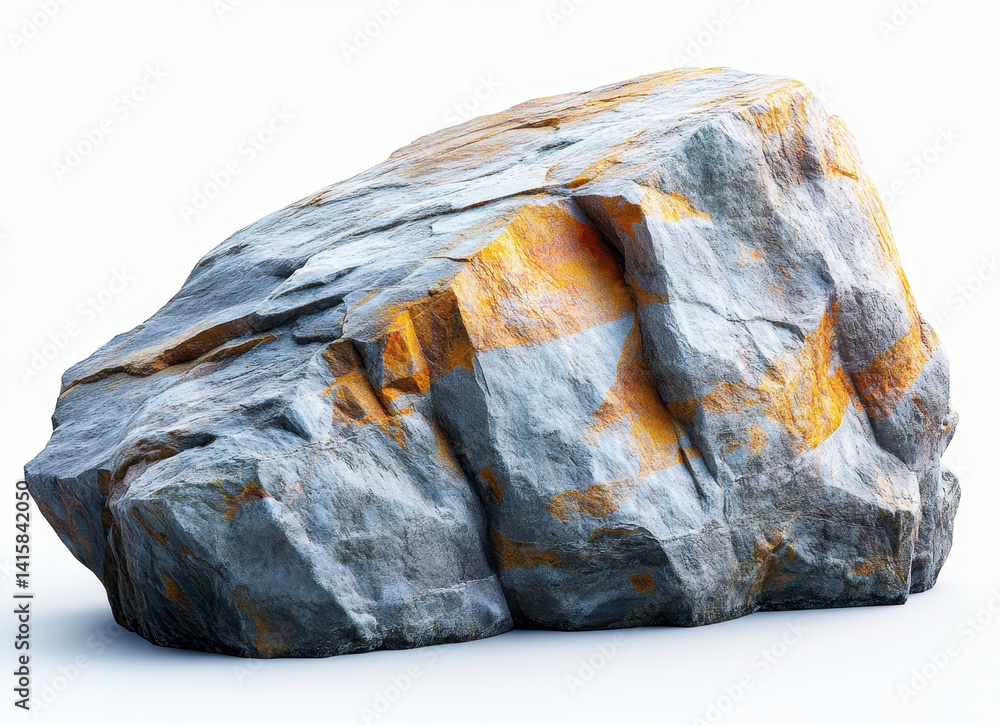 Poster jagged rock with unique striations isolated on white background displaying natural texture and detai