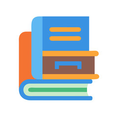 Stack of books illustration in blue and orange tones