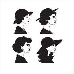 Silhouette of women wearing iconic vintage hats.