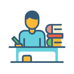 Studying Icon: Person at Desk with Books