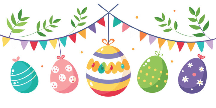 Colorful Easter egg garland decorates a festivel