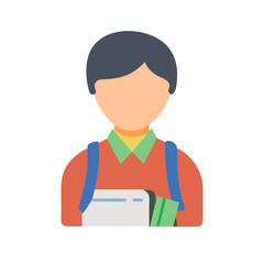Student with Backpack and Books Flat Vector Illustration
