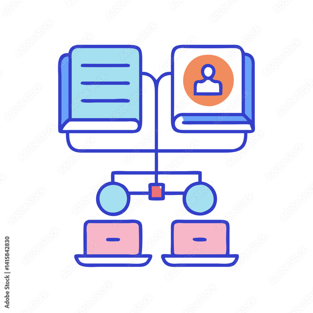 Poster knowledge sharing network with data, connections and computers