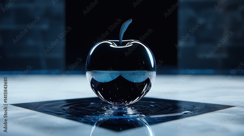 Poster a shiny apple is floating in a pool of water