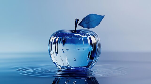 A blue apple is floating in a body of water