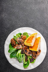 Cordon Bleu Cutlet meat chicken, ham, cheese appetizer dish fresh delicious gourmet food background on the table rustic food top view copy space