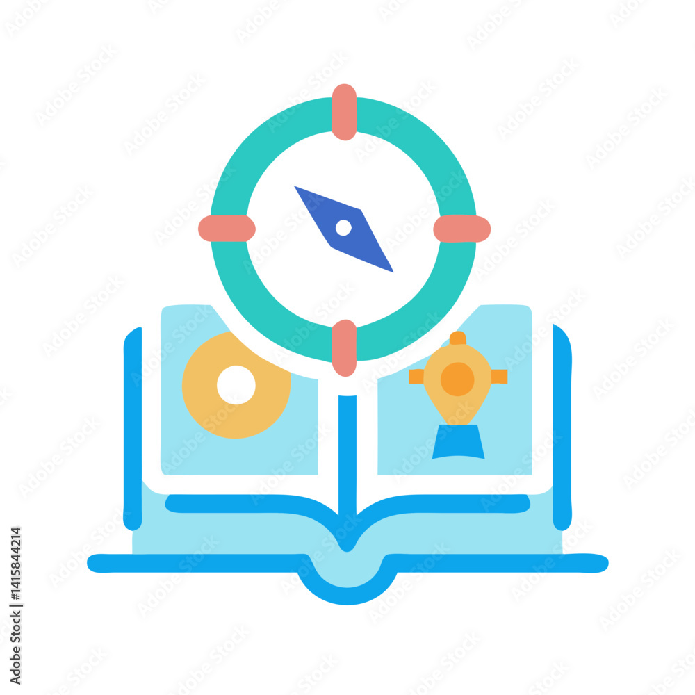 Poster navigation guide: compass and open book icon design