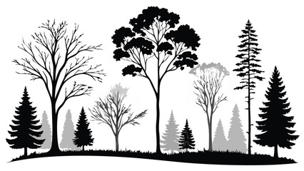 Fototapeta premium Black silhouette graphics trees line drawing