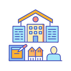 Real estate broker selling homes, planning house design