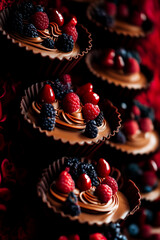 Dark Chocolate Berry Swirl Cups with Raspberries, Blackberries and Red Cherries