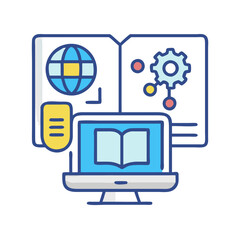 Online Learning Platform with Globe, Gear, and Computer