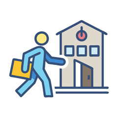 Illustration of a person walking towards a building