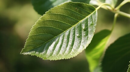 Close up of plant leaf under natural sunlight with visible chloroplasts inside