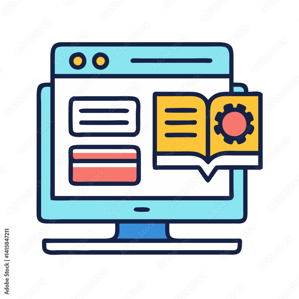 Poster online learning and technical documentation with computer icon