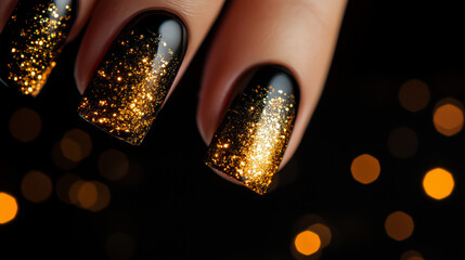 golden nails. Manicure background isolated black